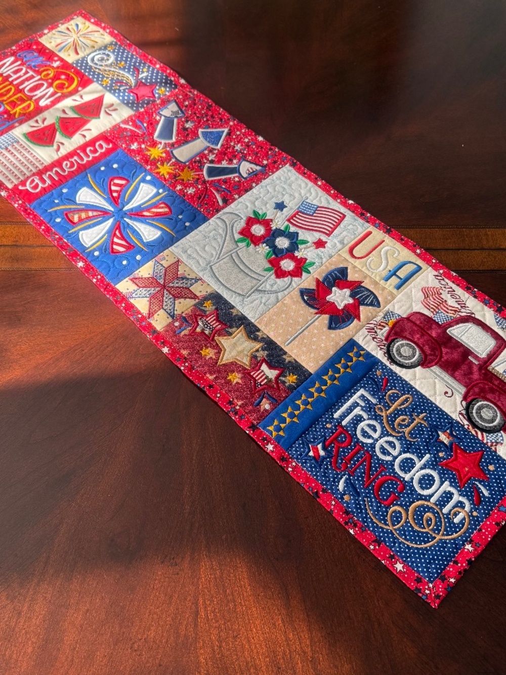Patriotic American hand crafted table runner
